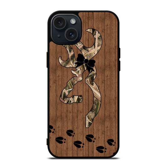 BROWNING DEER WOODEN CAMO LOGO iPhone 15 Plus Case Cover