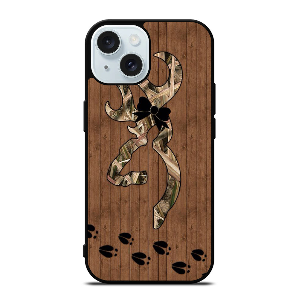 BROWNING DEER WOODEN CAMO LOGO iPhone 15 Case Cover