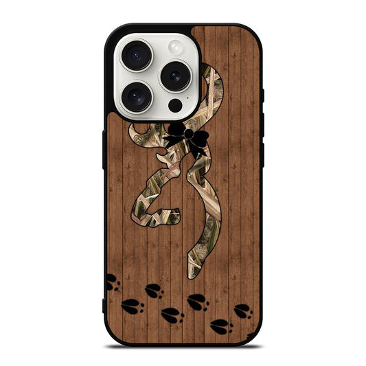 BROWNING DEER WOODEN CAMO LOGO iPhone 15 Pro Case Cover