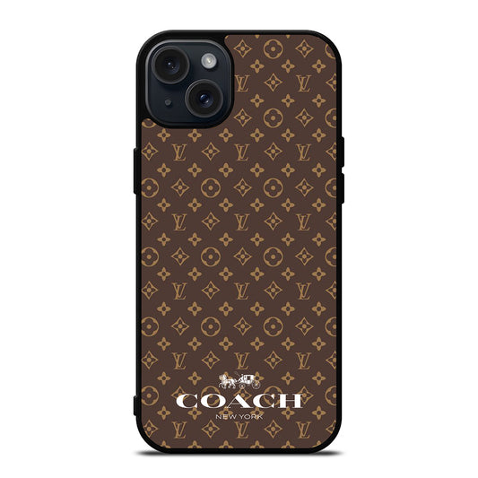 COACH NEW YORK PATTERN BROWN iPhone 15 Plus Case Cover