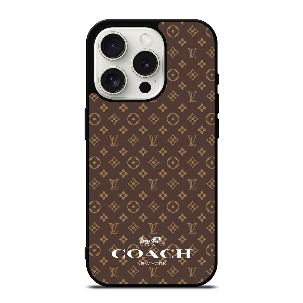 COACH NEW YORK PATTERN BROWN iPhone 15 Pro Case Cover