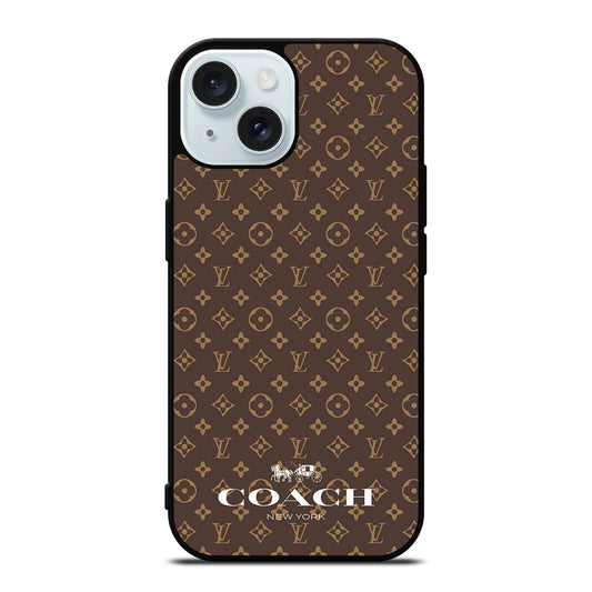 COACH NEW YORK PATTERN BROWN iPhone 15 Case Cover