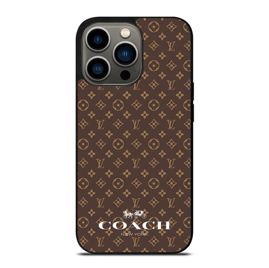 COACH NEW YORK PATTERN BROWN iPhone 13 Pro Case Cover