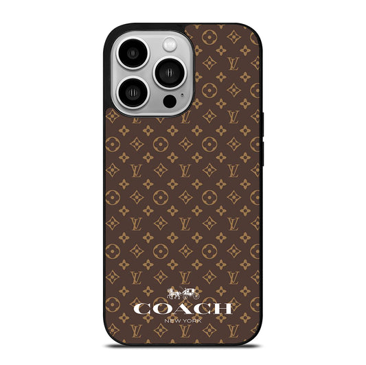COACH NEW YORK PATTERN BROWN iPhone 14 Pro Case Cover