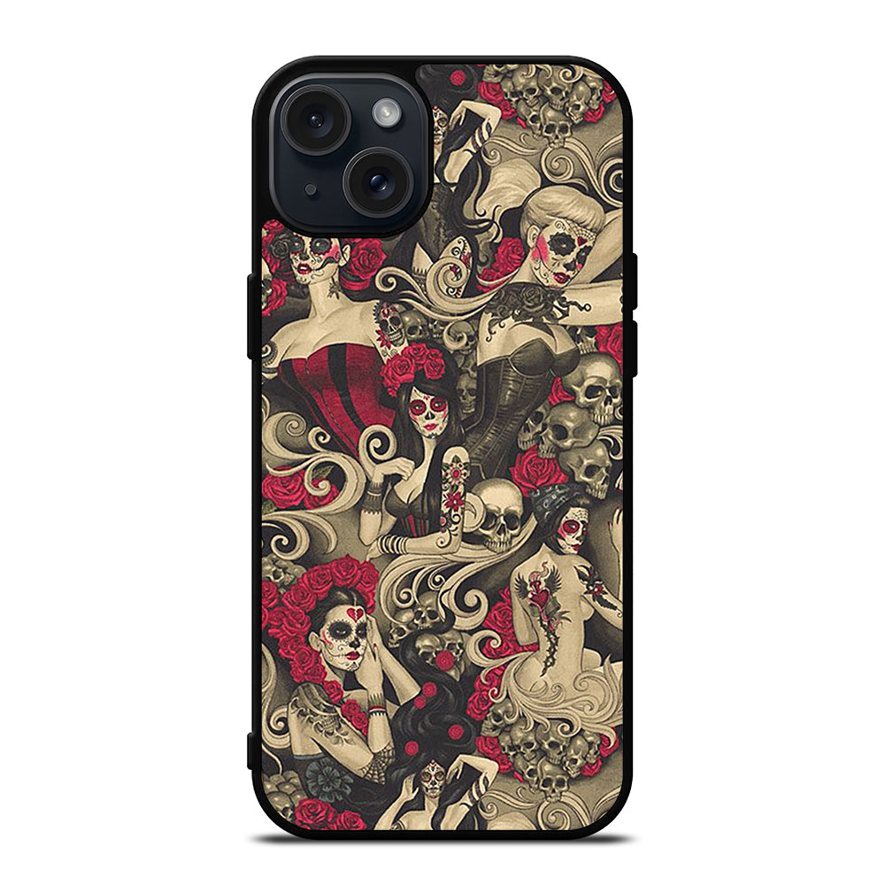 DAY OF THE DEAD SKULL ART iPhone 15 Plus Case Cover
