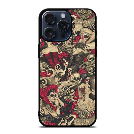 DAY OF THE DEAD SKULL ART iPhone 15 Pro Max Case Cover