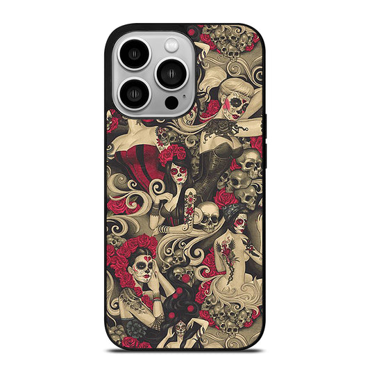 DAY OF THE DEAD SKULL ART iPhone 14 Pro Case Cover