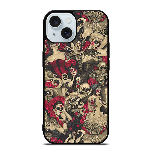 DAY OF THE DEAD SKULL ART iPhone 15 Case Cover