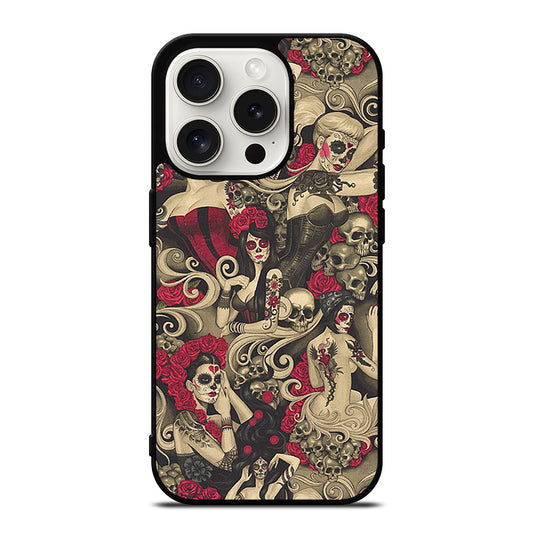 DAY OF THE DEAD SKULL ART iPhone 15 Pro Case Cover
