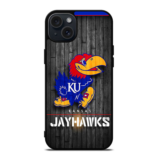 KANSAS JAYHAWKS NBA WOODEN LOGO iPhone 15 Plus Case Cover