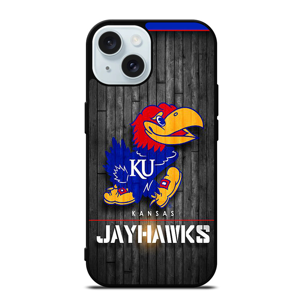 KANSAS JAYHAWKS NBA WOODEN LOGO iPhone 15 Case Cover