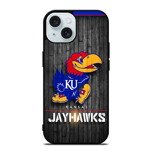 KANSAS JAYHAWKS NBA WOODEN LOGO iPhone 15 Case Cover