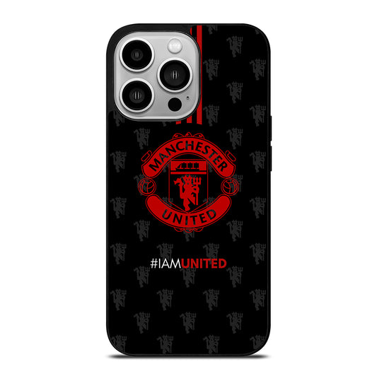 MANCHESTER UNITED SOCCER LOGO BLACK iPhone 14 Pro Case Cover