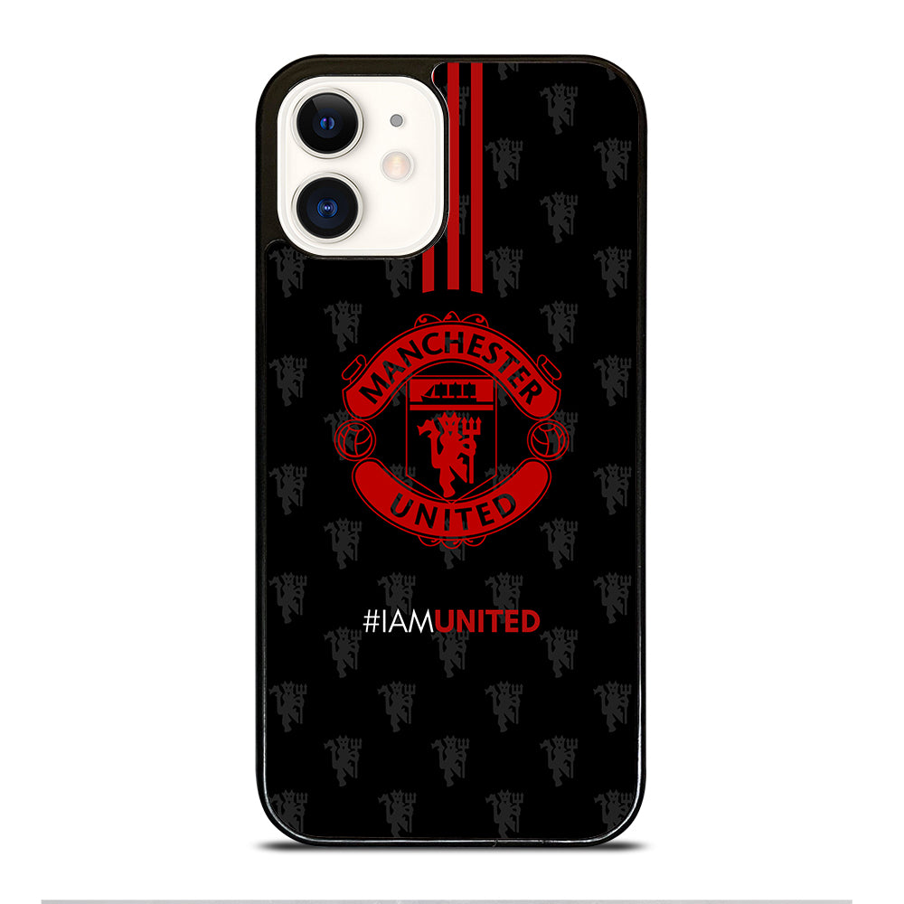 MANCHESTER UNITED SOCCER LOGO BLACK iPhone 12 Case Cover