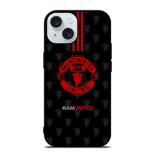 MANCHESTER UNITED SOCCER LOGO BLACK iPhone 15 Case Cover