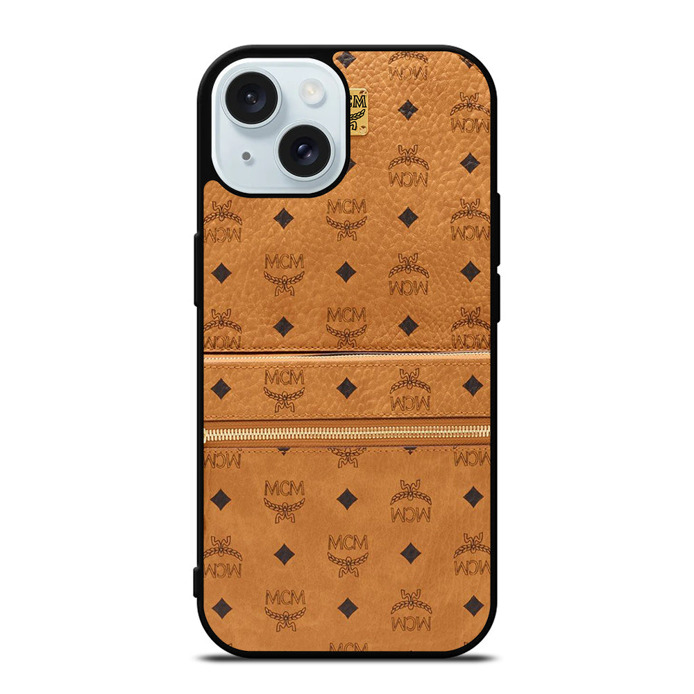 MCM WORLD WIDE BROWN LOGO 1 iPhone 15 Case Cover