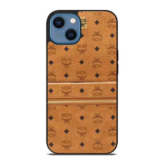 MCM WORLD WIDE BROWN LOGO 1 iPhone 14 Case Cover