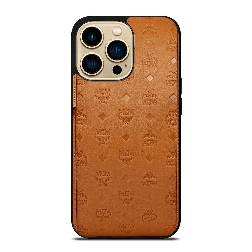 MCM WORLD WIDE BROWN LOGO 2 iPhone 14 Pro Max Case Cover