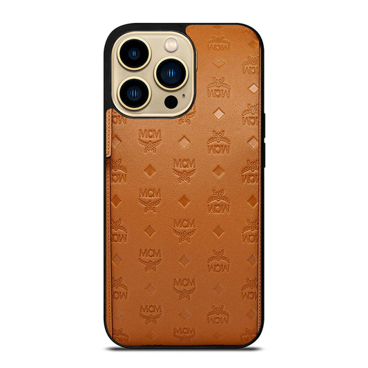 MCM WORLD WIDE BROWN LOGO 2 iPhone 14 Pro Max Case Cover