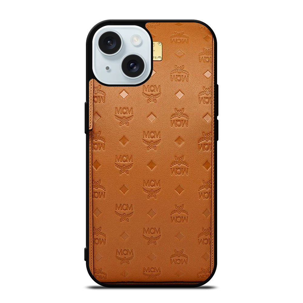 MCM WORLD WIDE BROWN LOGO 2 iPhone 15 Case Cover