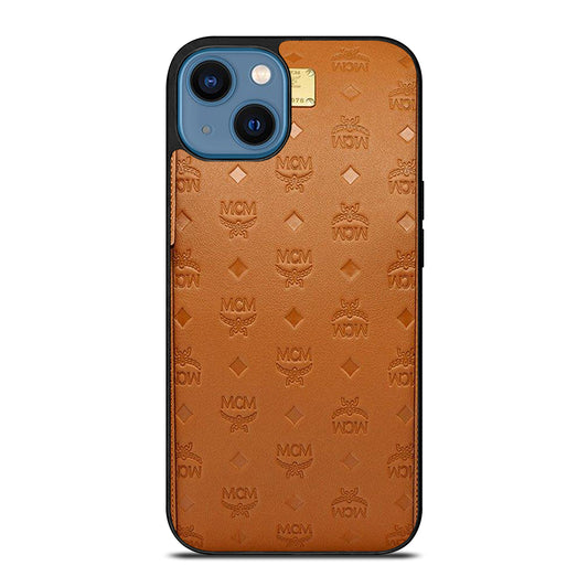MCM WORLD WIDE BROWN LOGO 2 iPhone 14 Case Cover