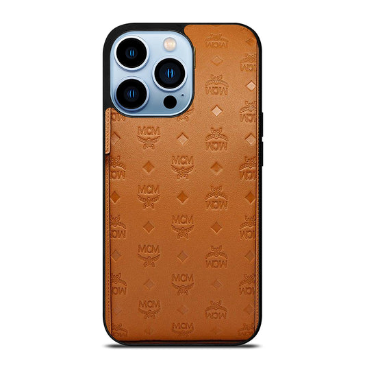 MCM WORLD WIDE BROWN LOGO 2 iPhone 13 Pro Max Case Cover