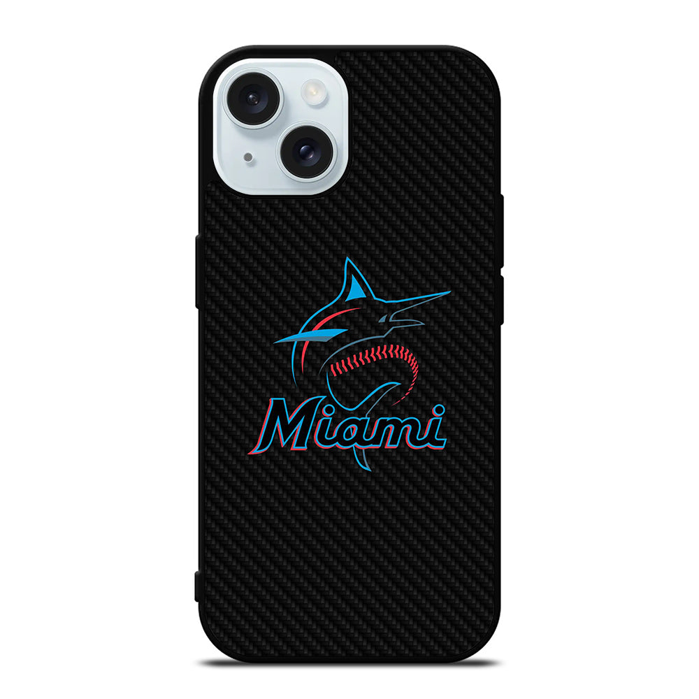 MIAMI MARLINS LOGO CARBON iPhone 15 Case Cover