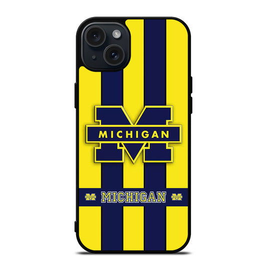MICHIGAN WOLVERINES STRIPE LOGO iPhone 15 Plus Case Cover