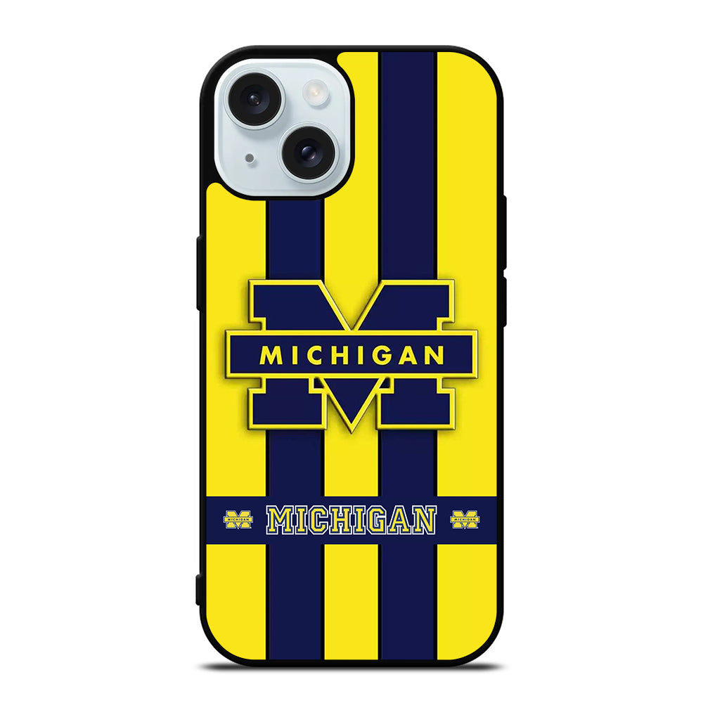 MICHIGAN WOLVERINES STRIPE LOGO iPhone 15 Case Cover
