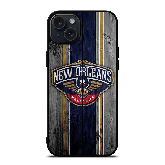 NEW ORLEANS PELICANS NBA WOODEN LOGO iPhone 15 Plus Case Cover