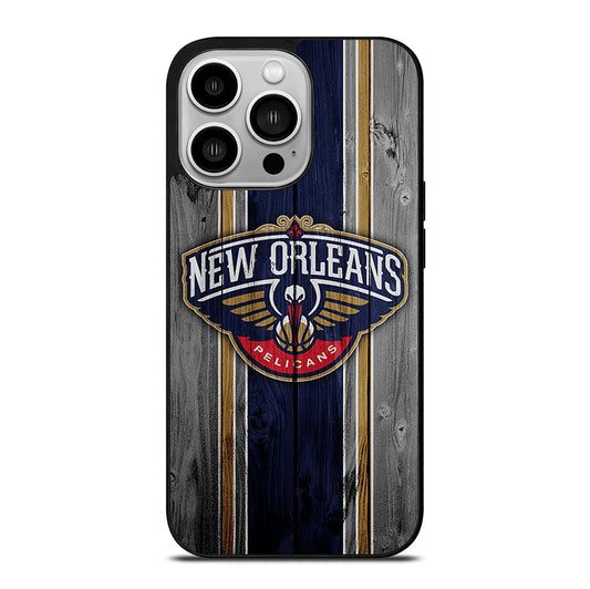 NEW ORLEANS PELICANS NBA WOODEN LOGO iPhone 14 Pro Case Cover