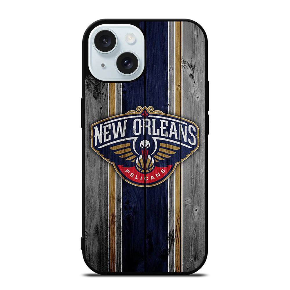 NEW ORLEANS PELICANS NBA WOODEN LOGO iPhone 15 Case Cover