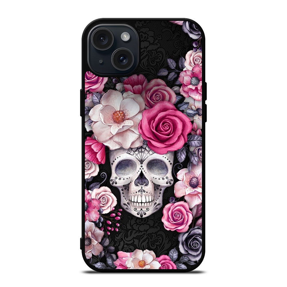 SUGAR SKULL FLOWER ROSE iPhone 15 Plus Case Cover
