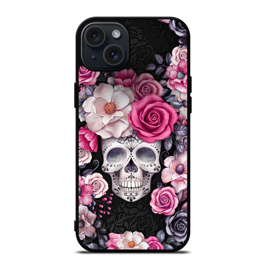 SUGAR SKULL FLOWER ROSE iPhone 15 Plus Case Cover