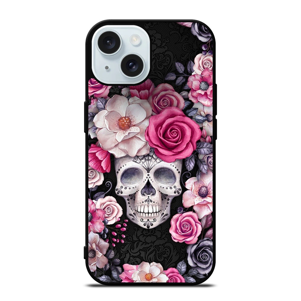 SUGAR SKULL FLOWER ROSE iPhone 15 Case Cover