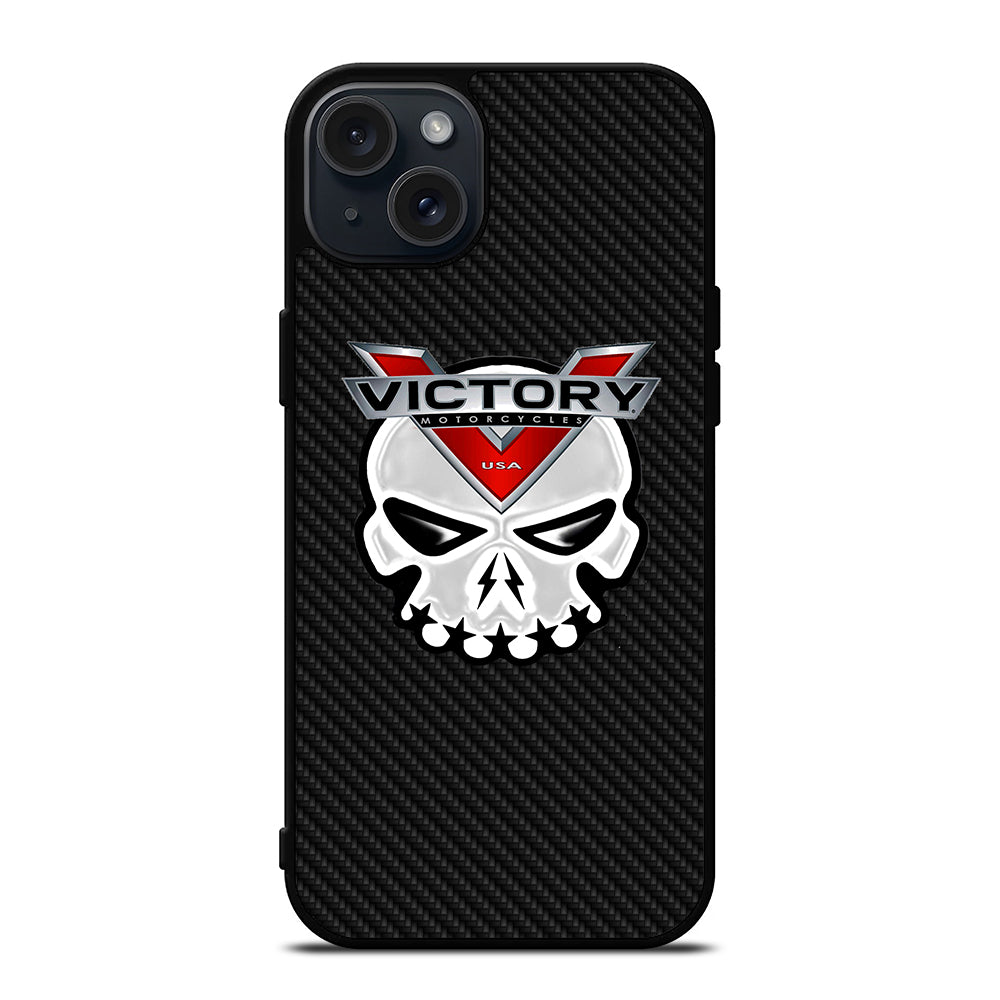 VICTORY MOTOR SKULL LOGO CARBON iPhone 15 Plus Case Cover