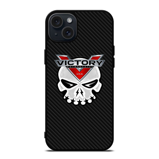 VICTORY MOTOR SKULL LOGO CARBON iPhone 15 Plus Case Cover