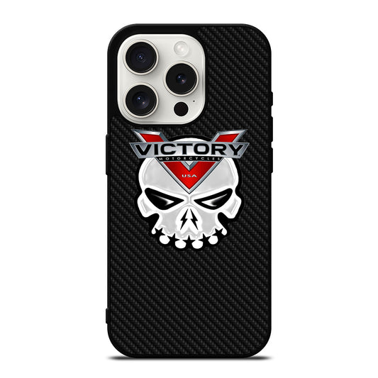 VICTORY MOTOR SKULL LOGO CARBON iPhone 15 Pro Case Cover