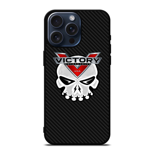 VICTORY MOTOR SKULL LOGO CARBON iPhone 15 Pro Max Case Cover