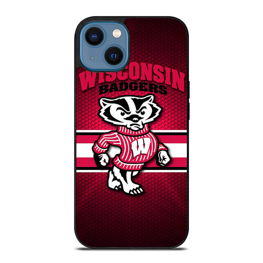 WISCONSIN BADGERS METAL LOGO iPhone 14 Case Cover