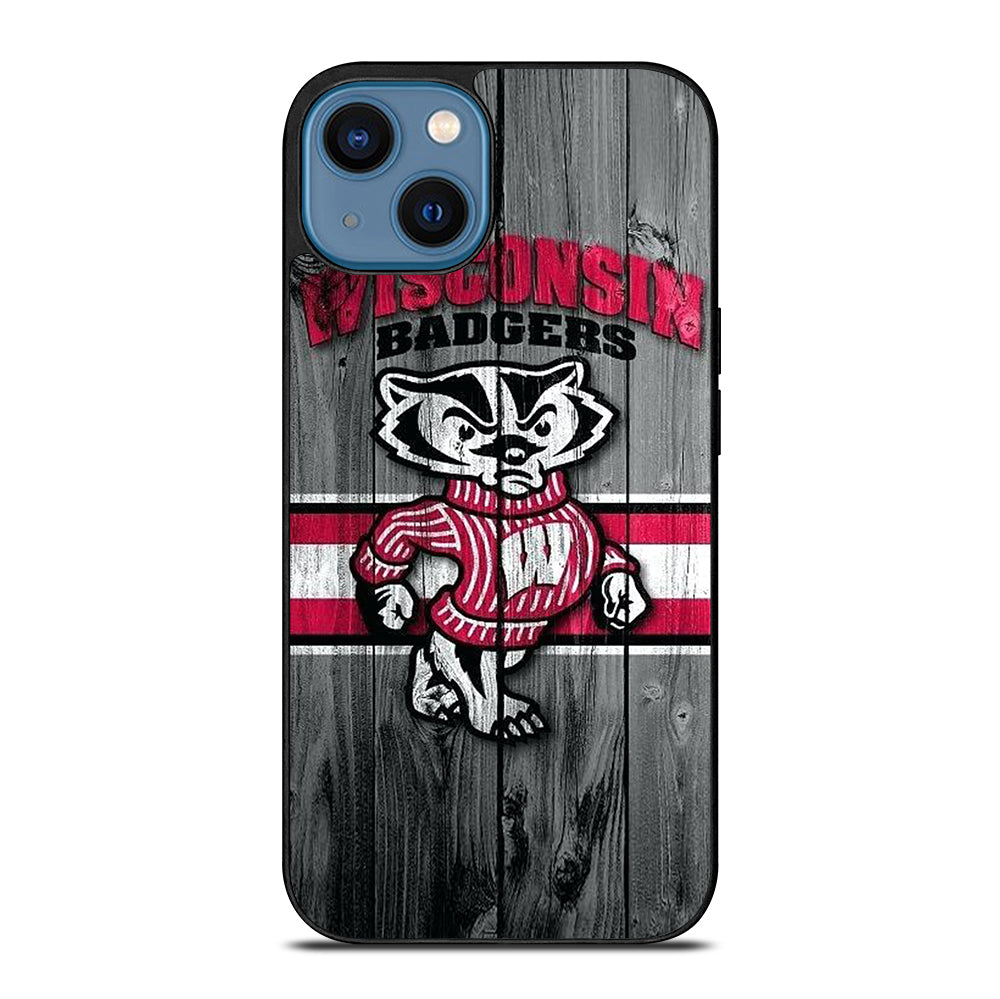 WISCONSIN BADGERS WOODEN LOGO iPhone 14 Case Cover