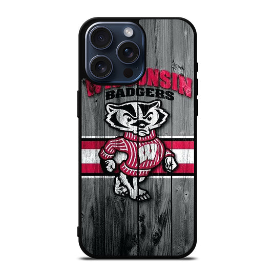 WISCONSIN BADGERS WOODEN LOGO iPhone 15 Pro Max Case Cover