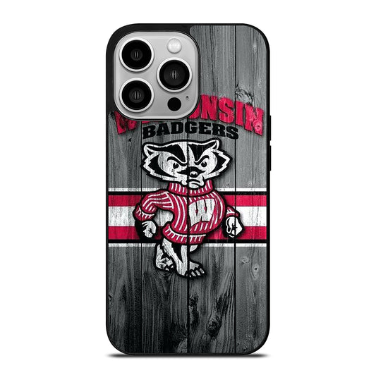 WISCONSIN BADGERS WOODEN LOGO iPhone 14 Pro Case Cover