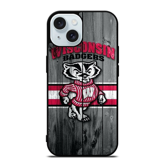 WISCONSIN BADGERS WOODEN LOGO iPhone 15 Case Cover