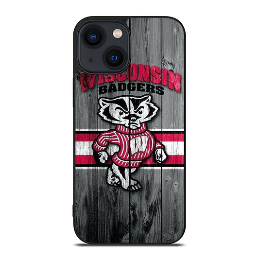WISCONSIN BADGERS WOODEN LOGO iPhone 14 Plus Case Cover