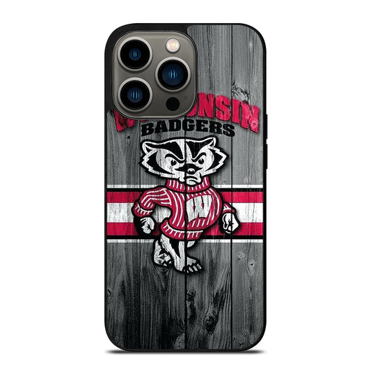 WISCONSIN BADGERS WOODEN LOGO iPhone 13 Pro Case Cover