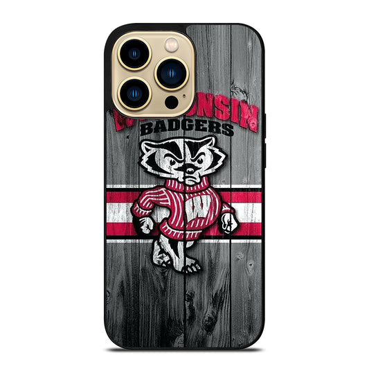 WISCONSIN BADGERS WOODEN LOGO iPhone 14 Pro Max Case Cover